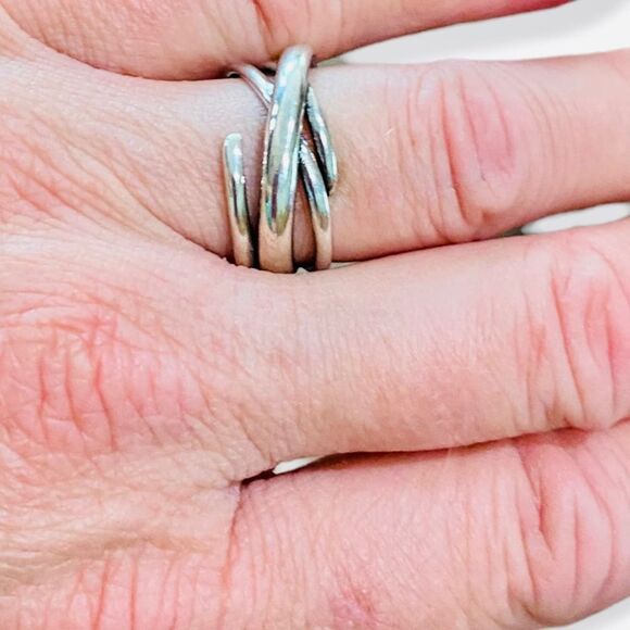 NEW Sterling Silver Abstract Open Adjustable Band Wrap Ring - Picture 3 of 4